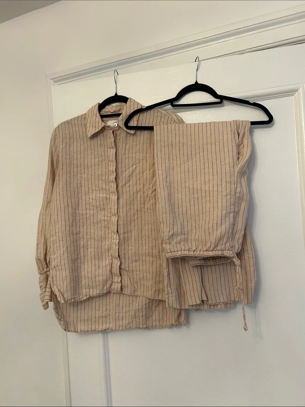 Zara Beige Striped Jumpsuit Set - Picture 2 of 2